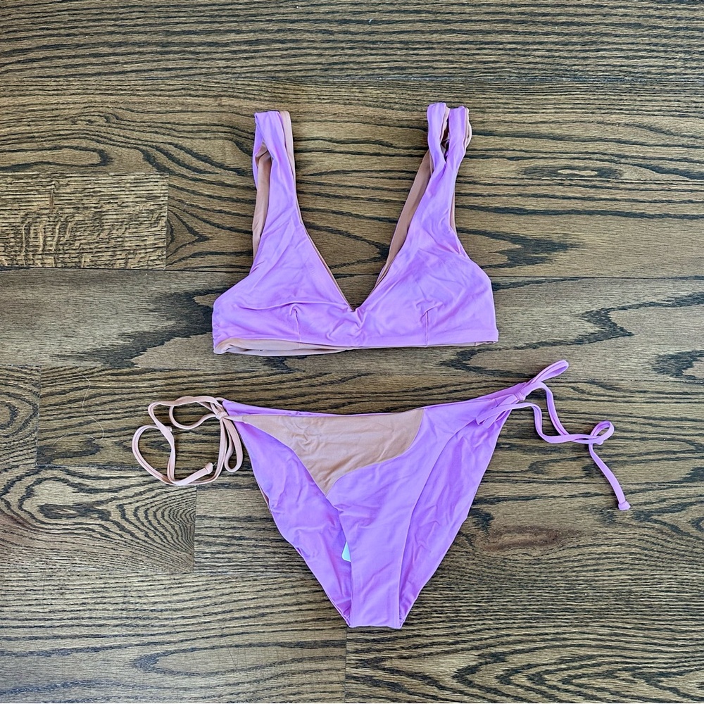 L*Space Reversible Rosebud Putty Bikini Set, One Wave Top & Dani Bottom NWT